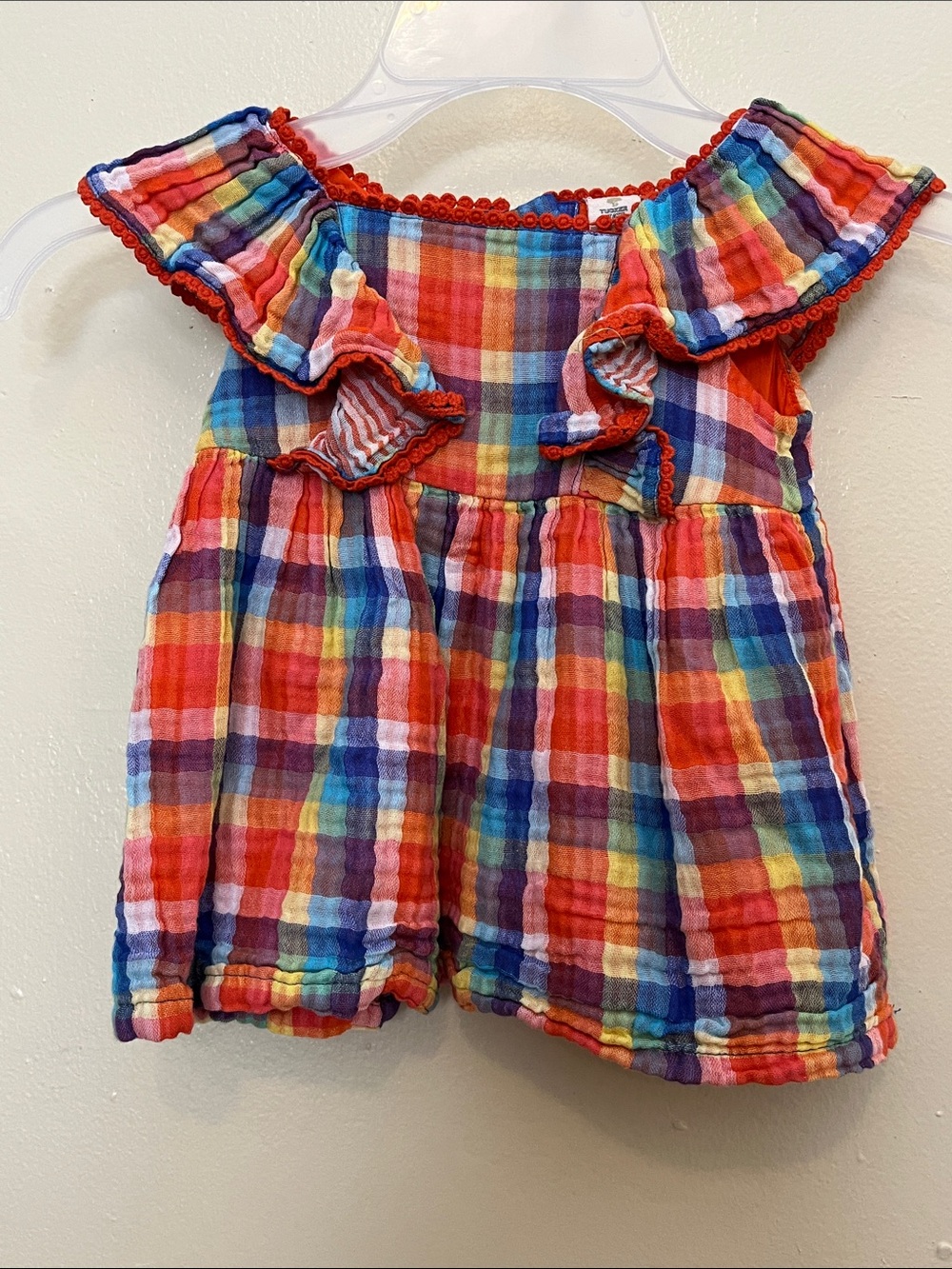 Tucker Rainbow Plaid Ruffle Tank Top - Red, Blue, Yellow, Green, Purple